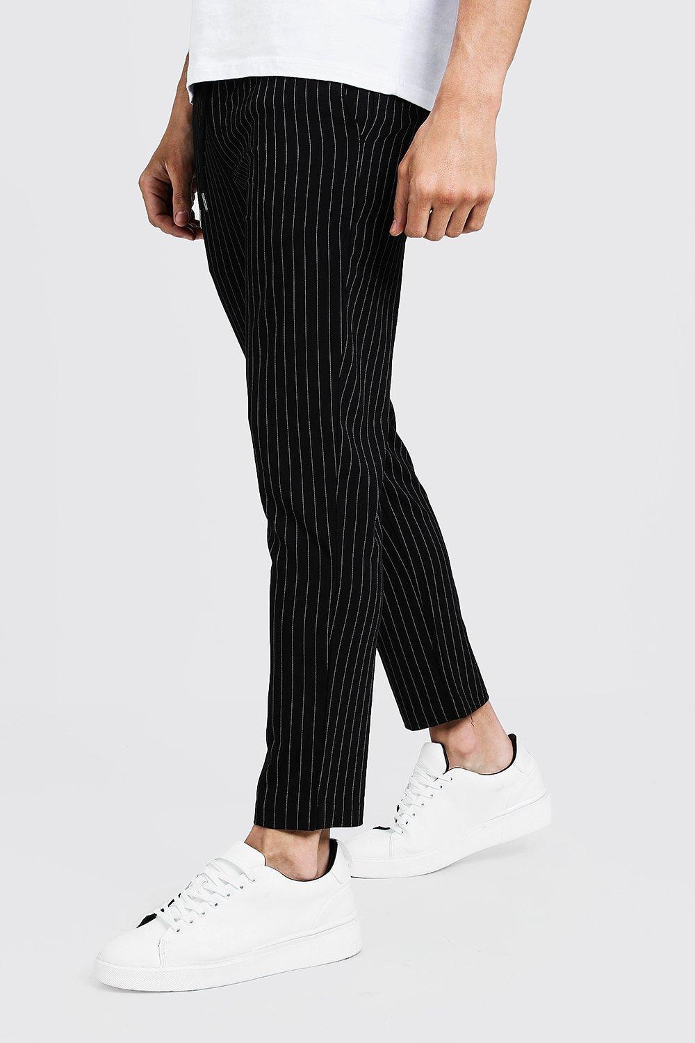 BoohooMAN Darted Pinstripe Smart Jogger Trouser in Black for Men - Lyst