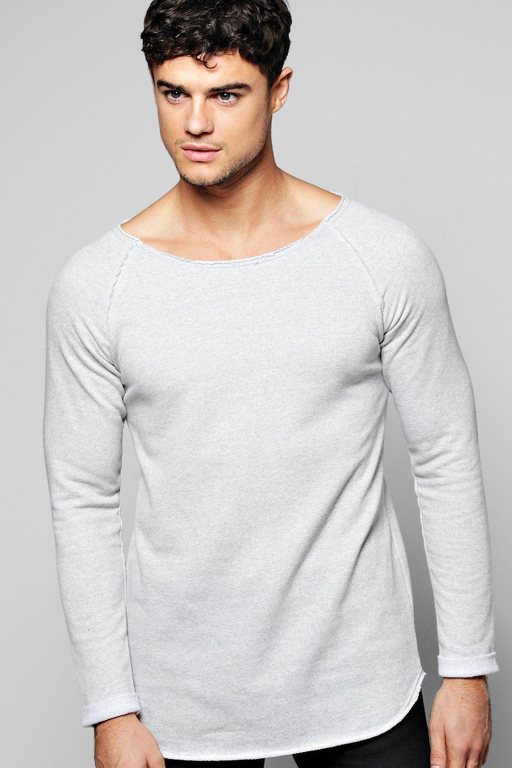 Boohoo Longline Raw Edge Sweatshirt With Raglan Sleeves in Gray for Men ...