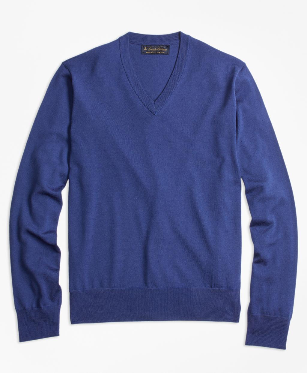 Lyst - Brooks Brothers Brookstech Merino Wool V-neck Sweater in Blue ...