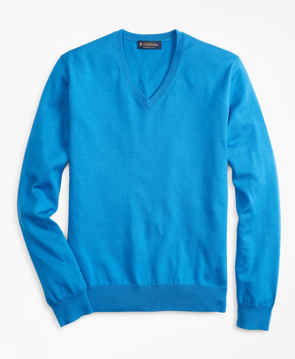 Brooks Brothers Supima Cotton V-neck Sweater in Bright Blue (Blue) for ...