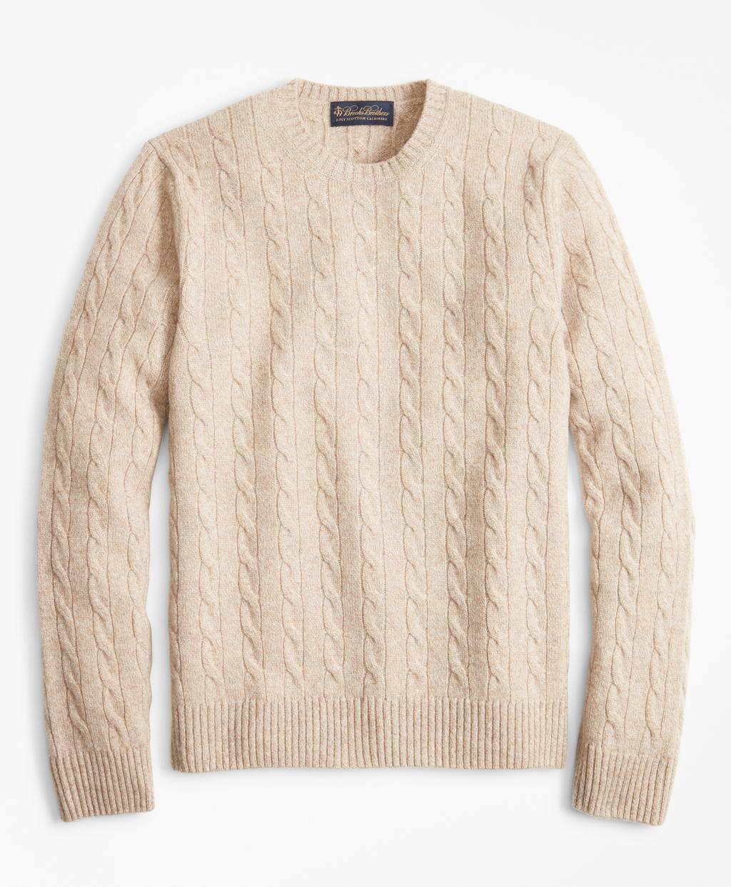 Lyst - Brooks Brothers Cable-knit Crewneck Cashmere Sweater in Natural ...