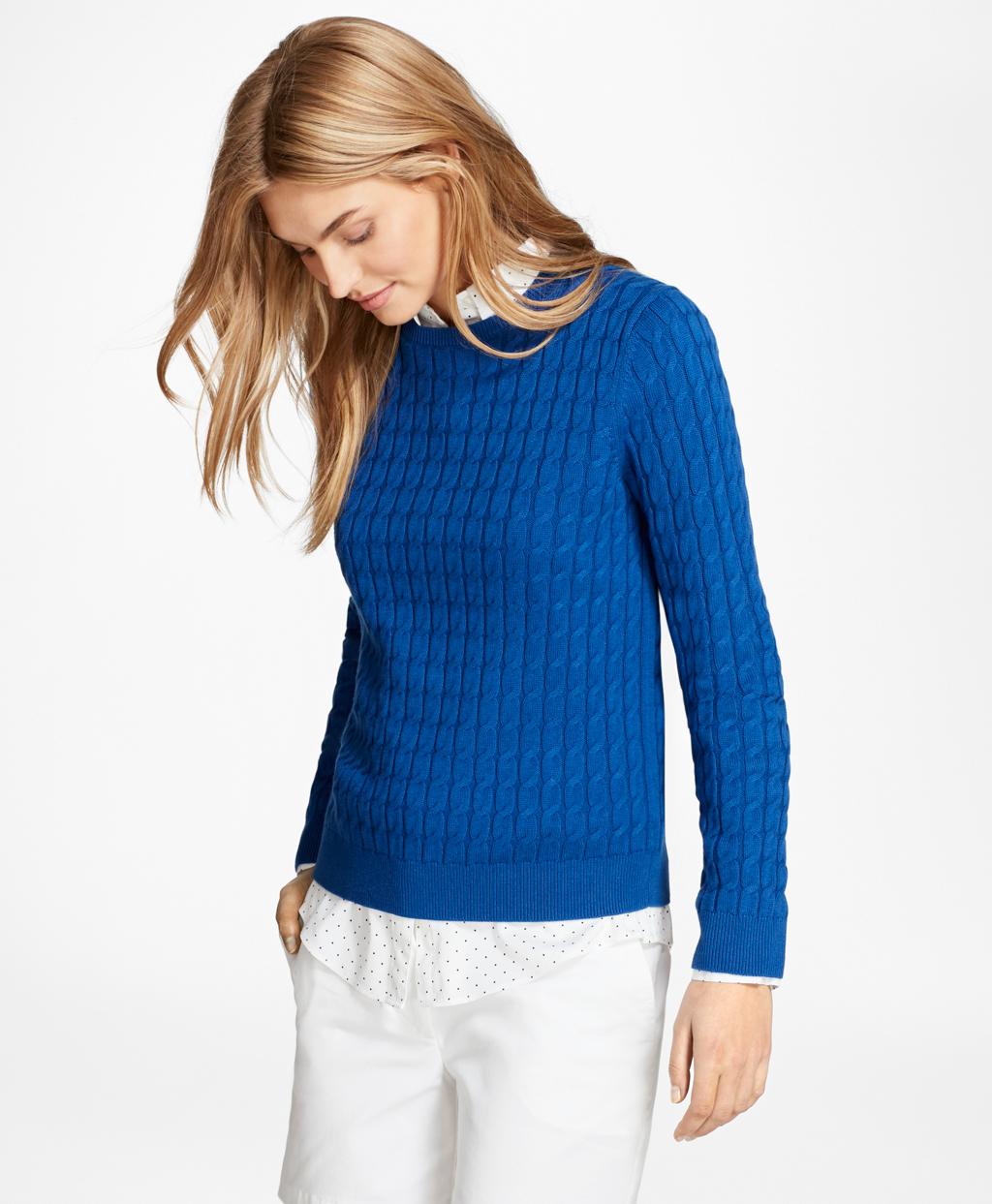 Brooks Brothers Cotton Cable-knit Crewneck Sweater in Blue - Lyst