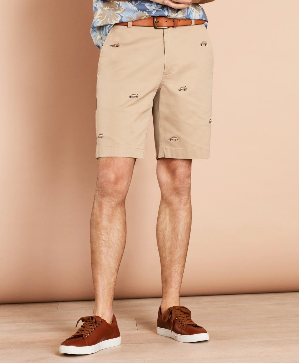 Brooks Brothers Embroidered Car Cotton Twill Shorts in Natural for Men