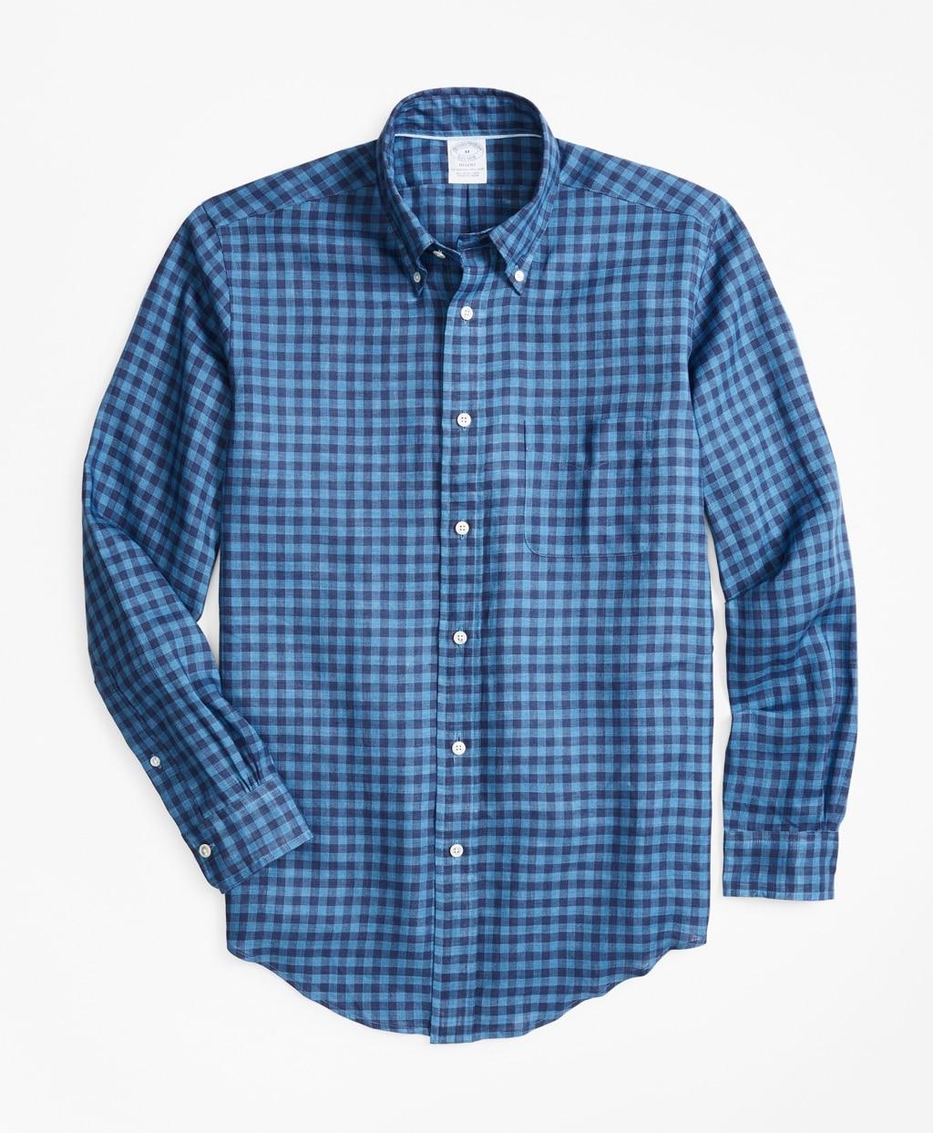 Brooks Brothers Slim Fit Gingham Irish Linen Sport Shirt in Blue for ...