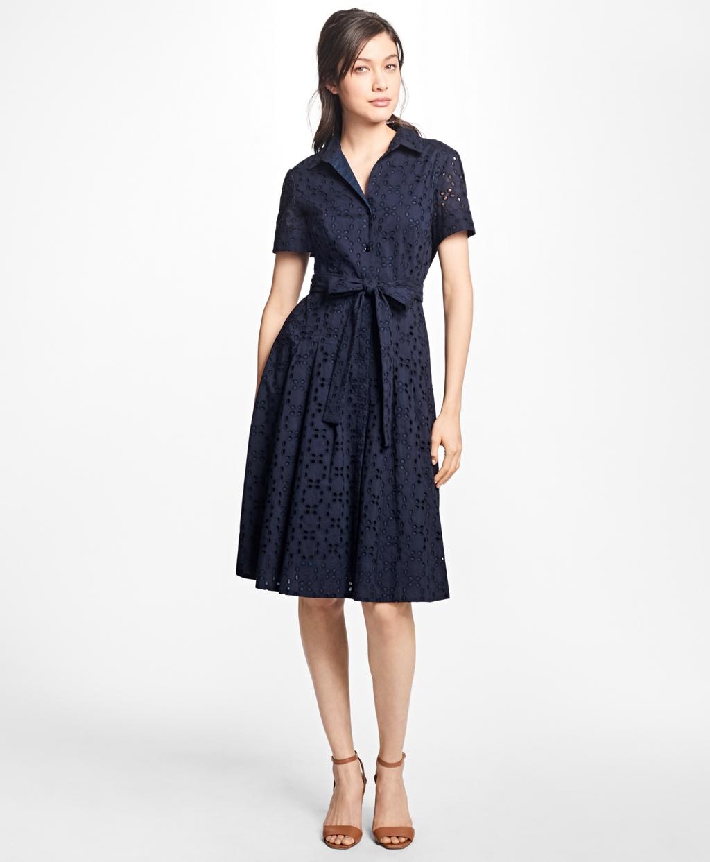 Lyst - Brooks Brothers Cotton Eyelet Shirt Dress in Blue