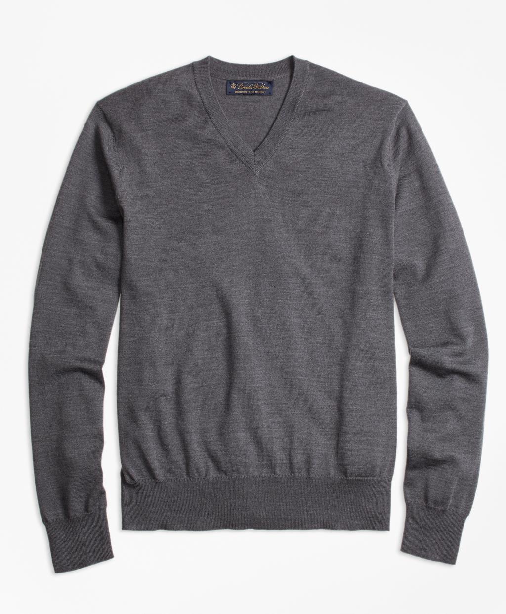 Lyst - Brooks Brothers Brookstech Merino Wool V-neck Sweater in Gray ...