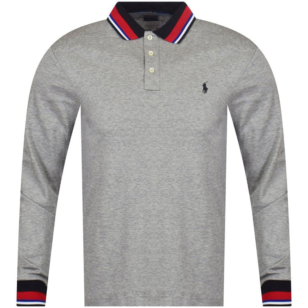 Lyst - Polo Ralph Lauren Grey Logo Tipped Long Sleeve Polo Shirt in ...