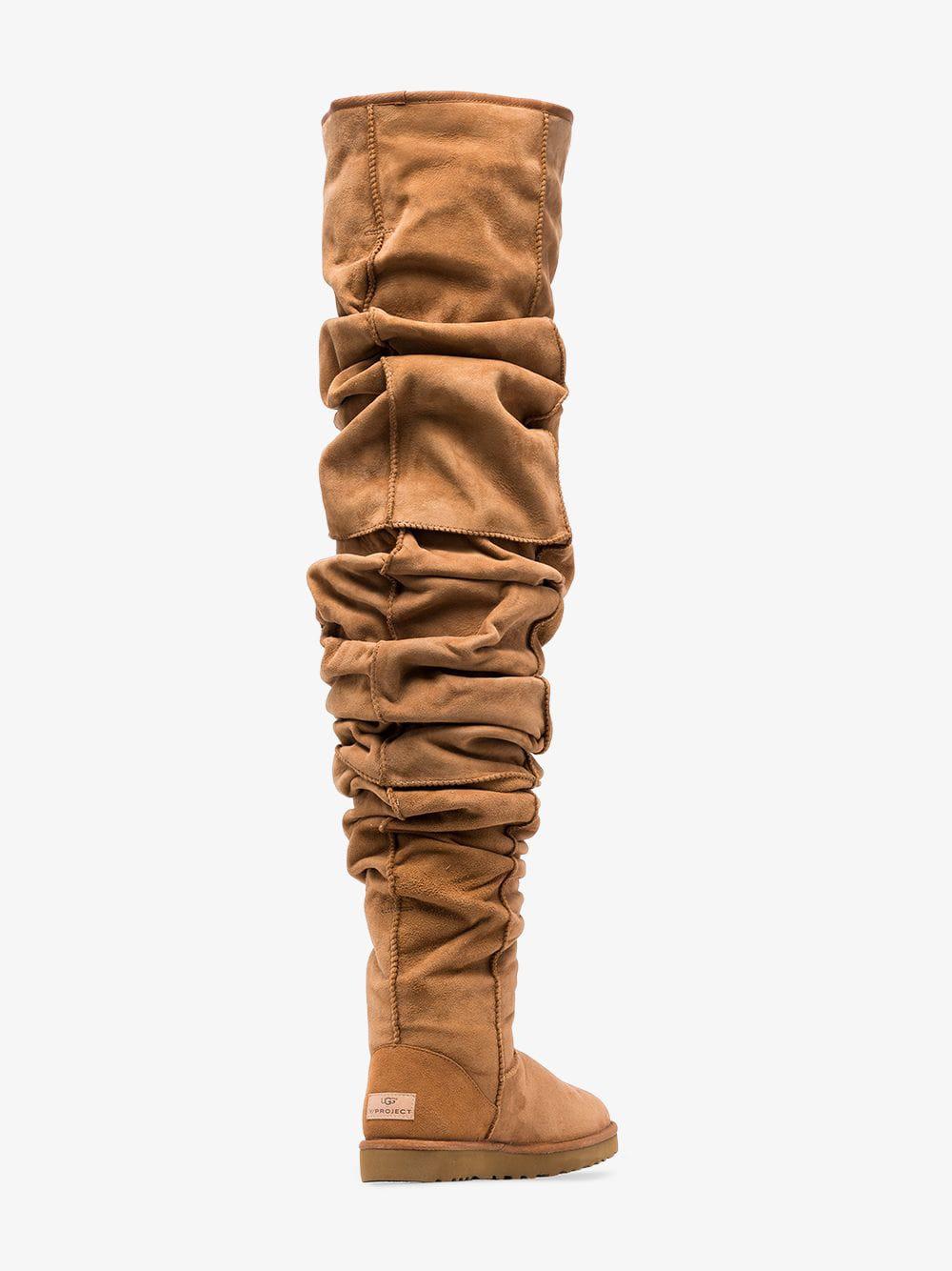 Lyst - Y. Project Brown X UGG Thigh High Slouch Fit Sheepskin Boots in ...