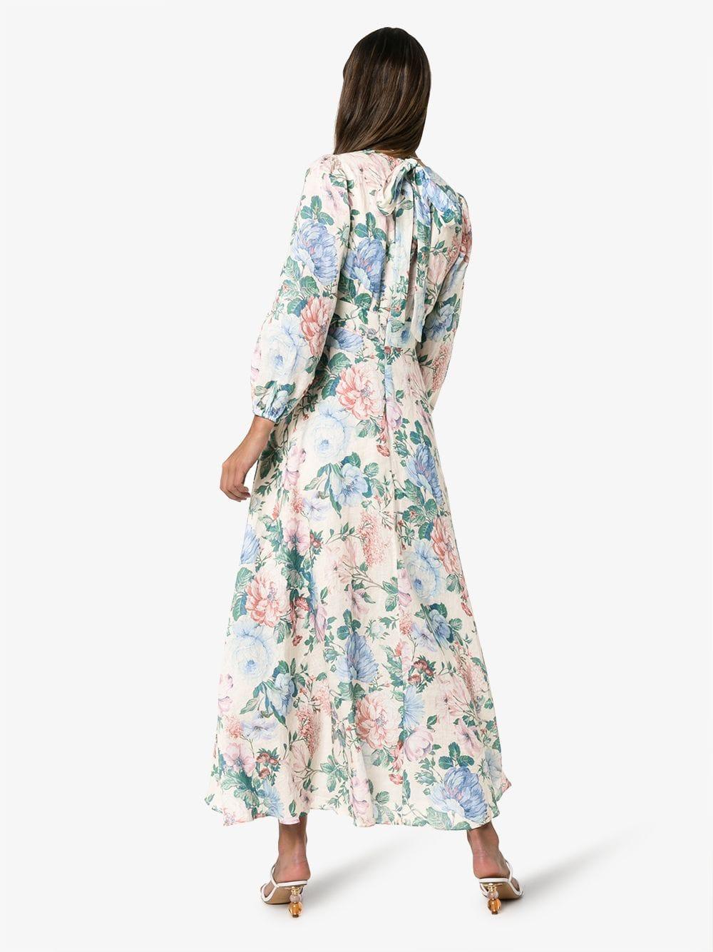 Zimmermann Verity Plunge Floral Print Dress in Blue - Lyst