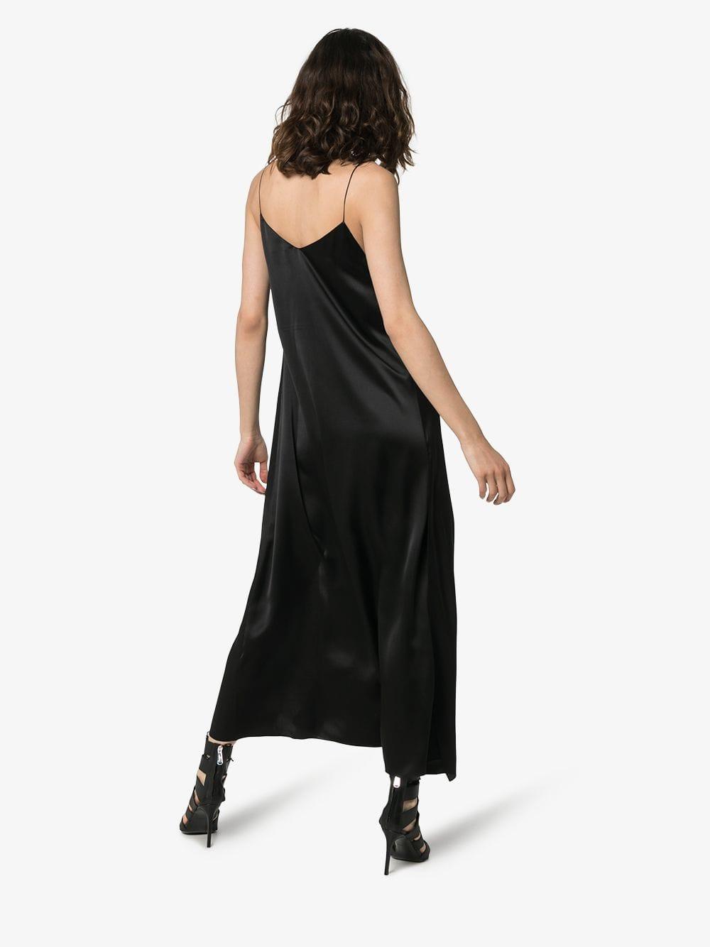 black silk slip dress