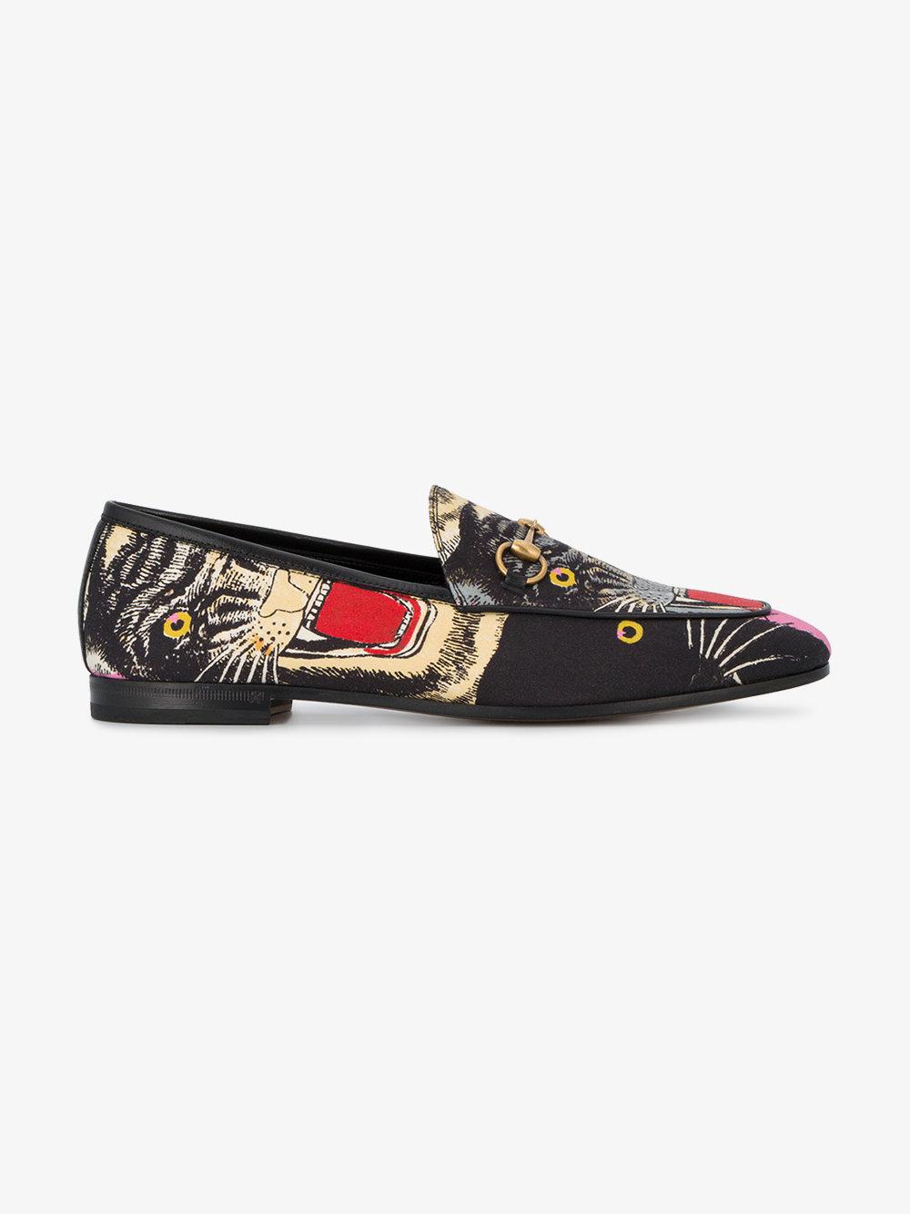 Lyst - Gucci Jordaan Tiger Print Loafers in Black