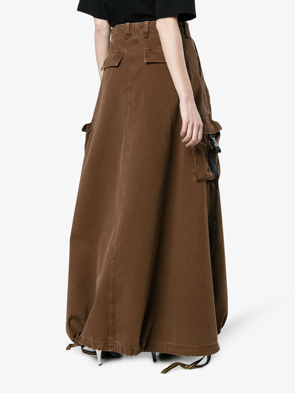 Palm Angels Cotton High Waisted Cargo Skirt in Brown Lyst