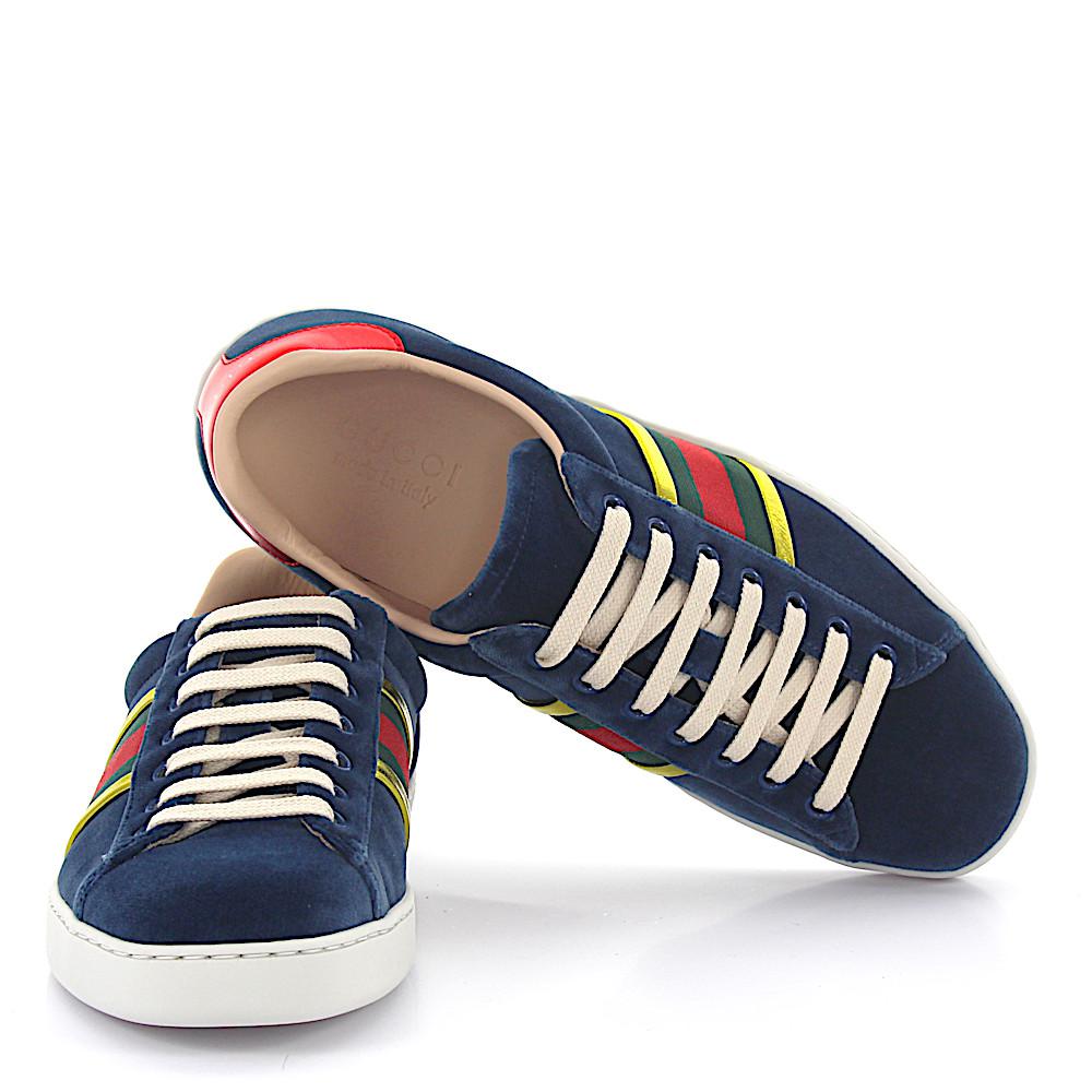Gucci Ace Sneakers Velvet Blue Metallic Stripes in Blue for Men | Lyst