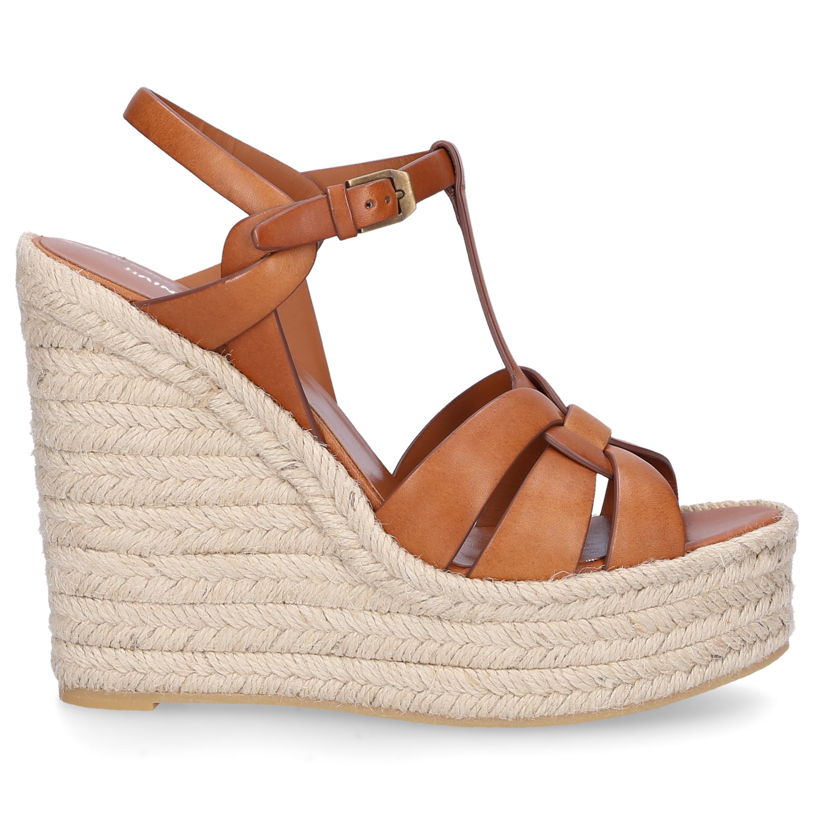 Saint Laurent Tribute Leather Espadrille Wedge Sandals in Brown - Save ...