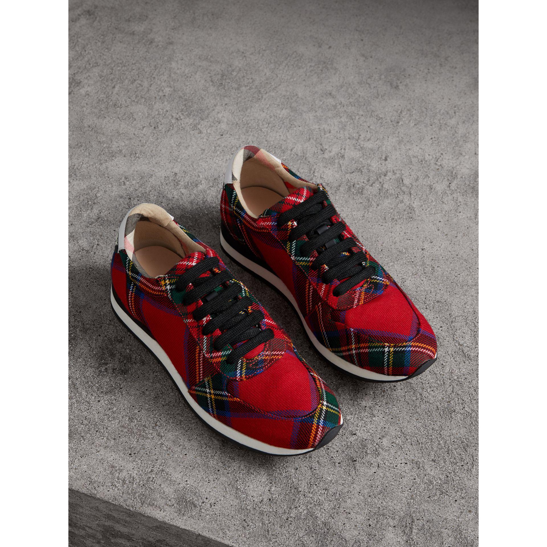 Lyst - Burberry Tartan Wool Trainers in Red for Men