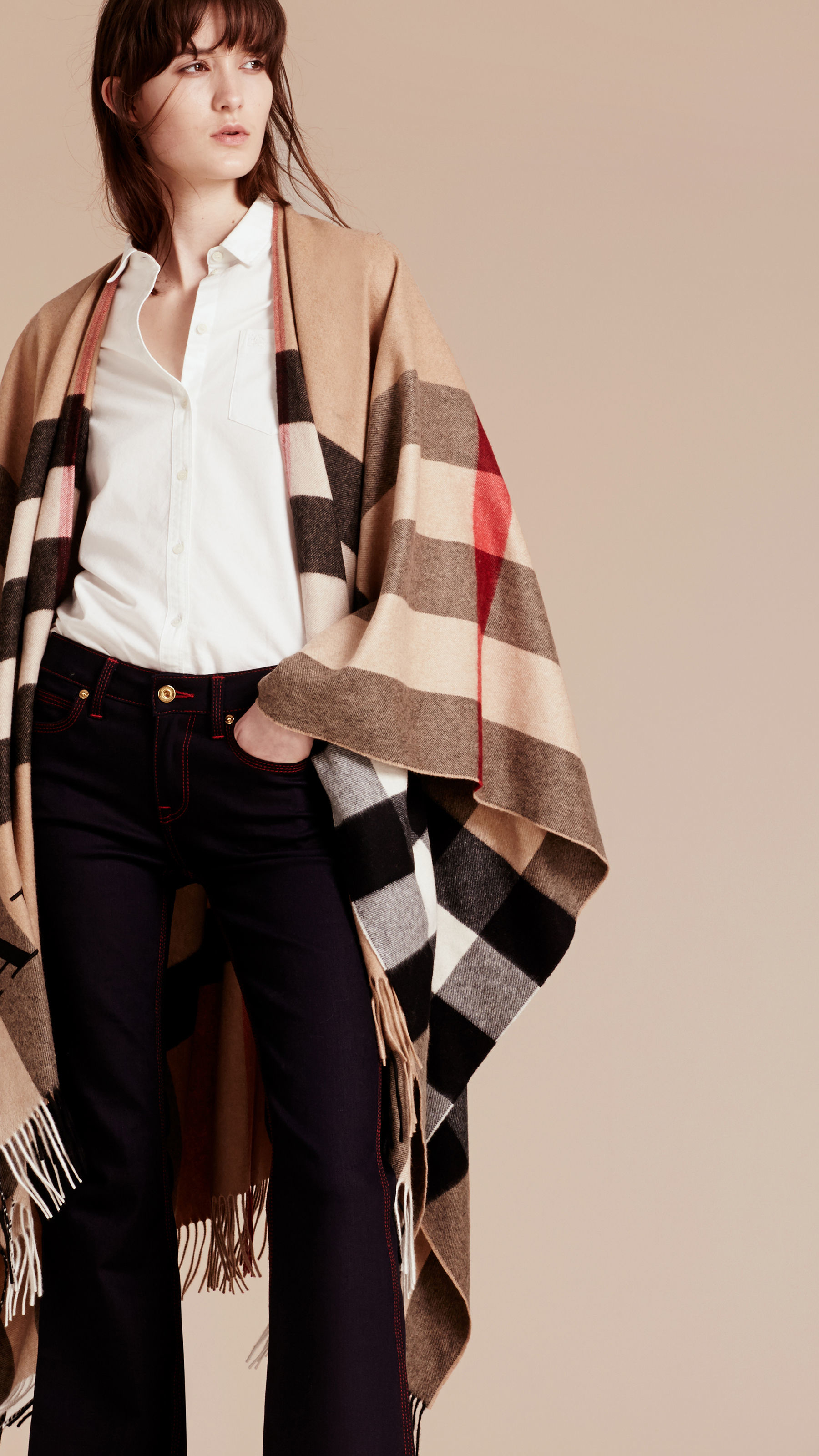 Lyst - Burberry Check Cashmere Poncho