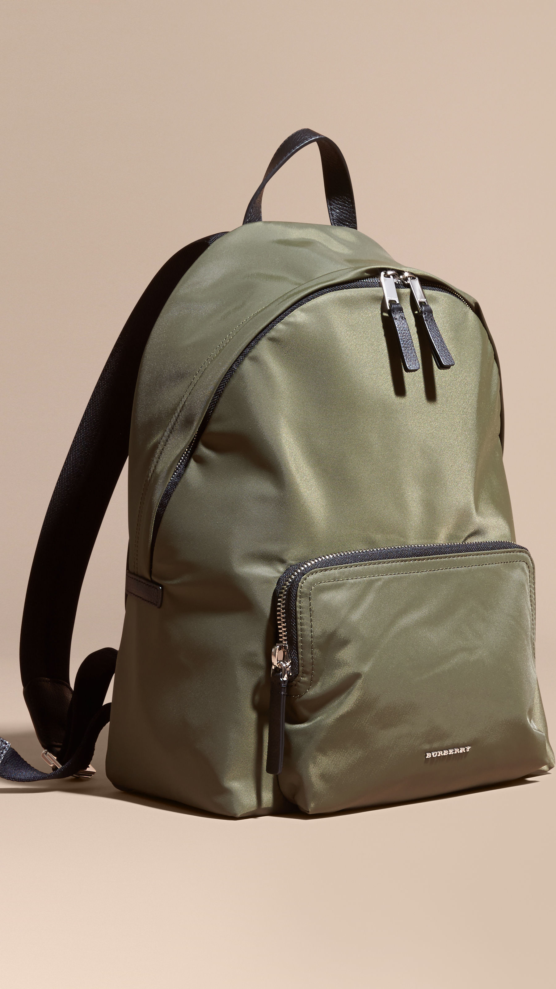 Burberry Leather Trim Nylon Backpack Canvas Green in Multicolor for Men (CANVAS GREEN) | Lyst