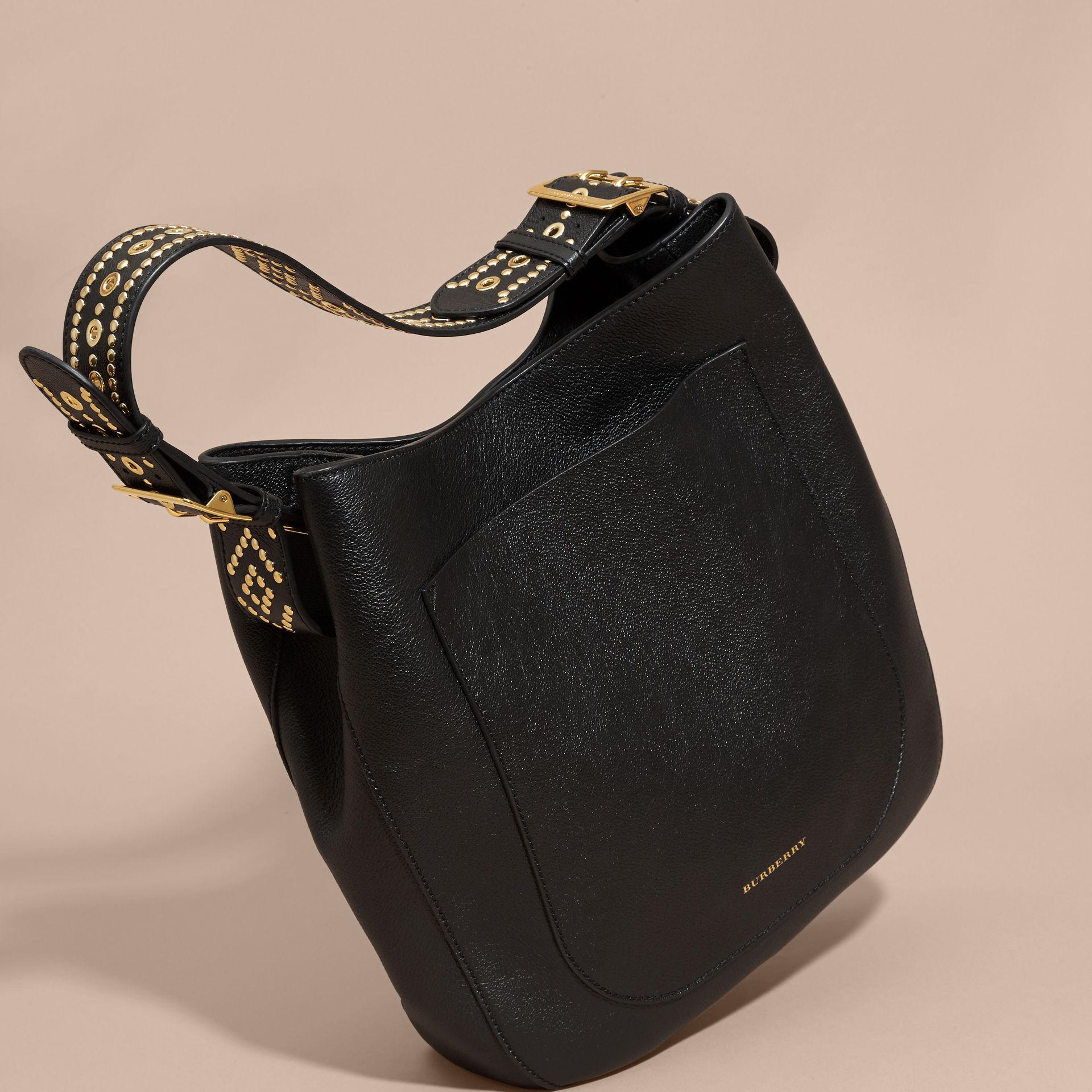 Burberry Stud Detail Textured Leather Shoulder Bag in Black | Lyst