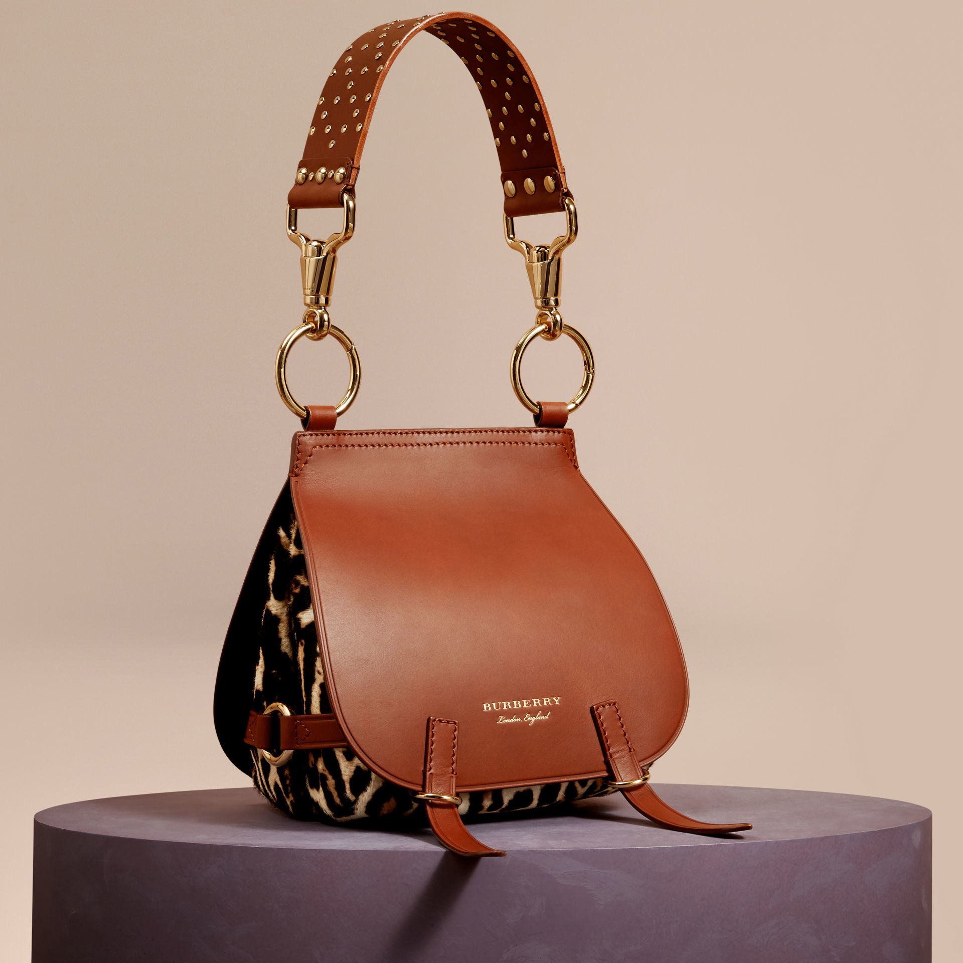 Lyst - Burberry The Bridle Leopard-Print Calfskin And Leather Shoulder Bag in Brown