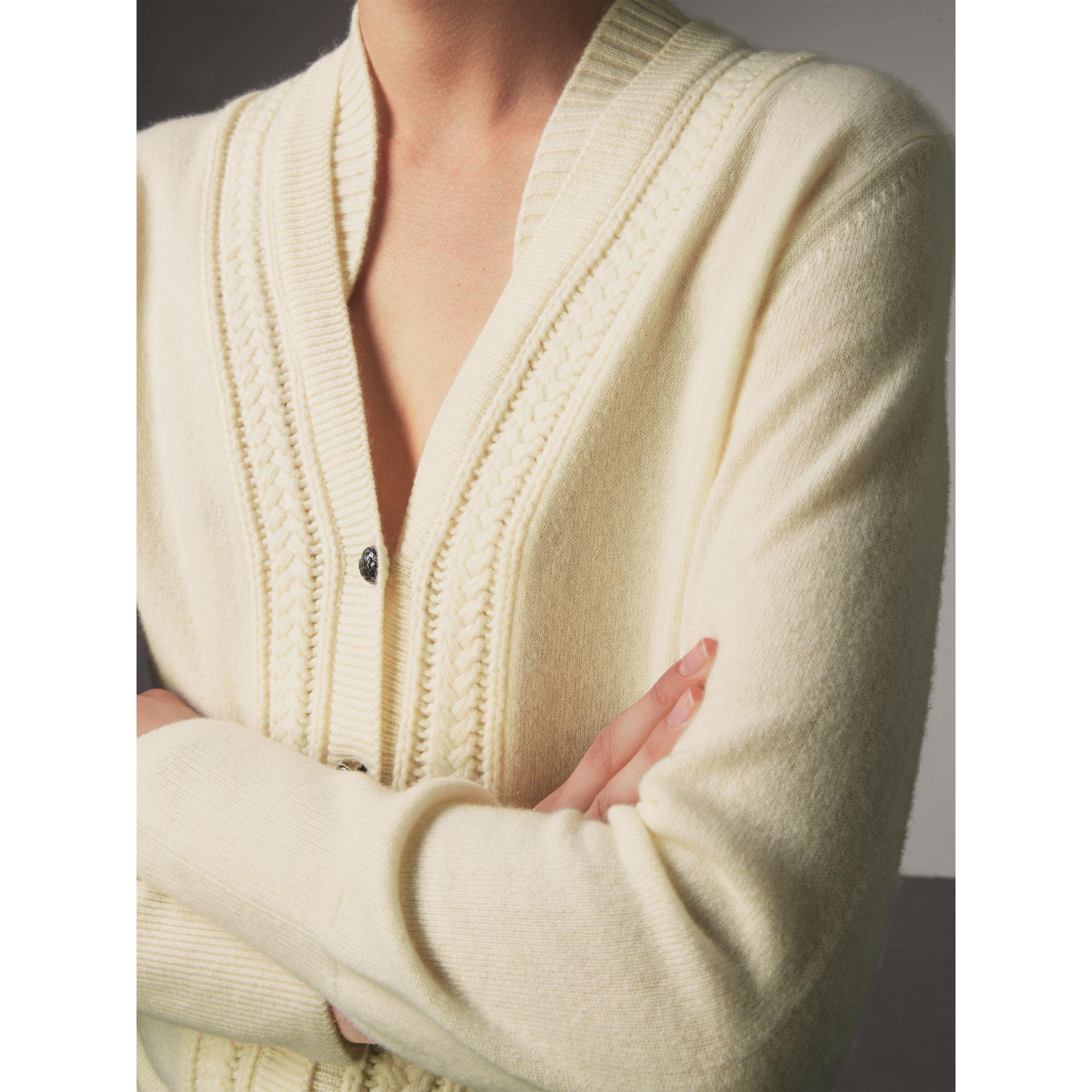 Burberry Cable Knit Detail Cashmere Cardigan - Women | in Natural White ...
