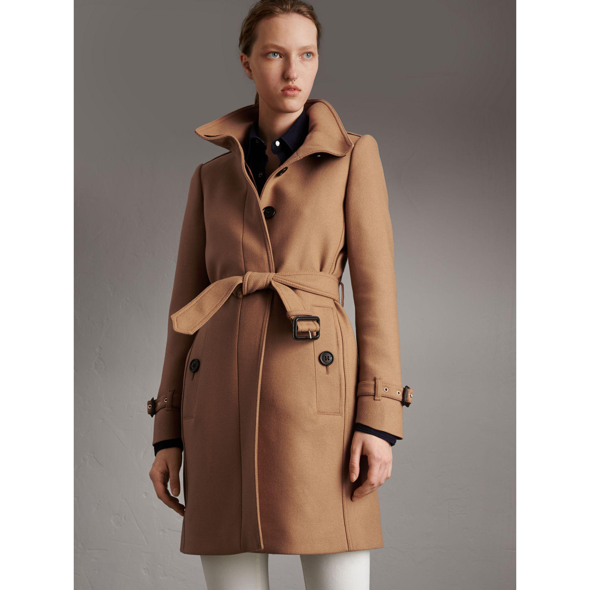 Lyst - Burberry Technical Wool Cashmere Funnel Neck Coat Camel in Natural