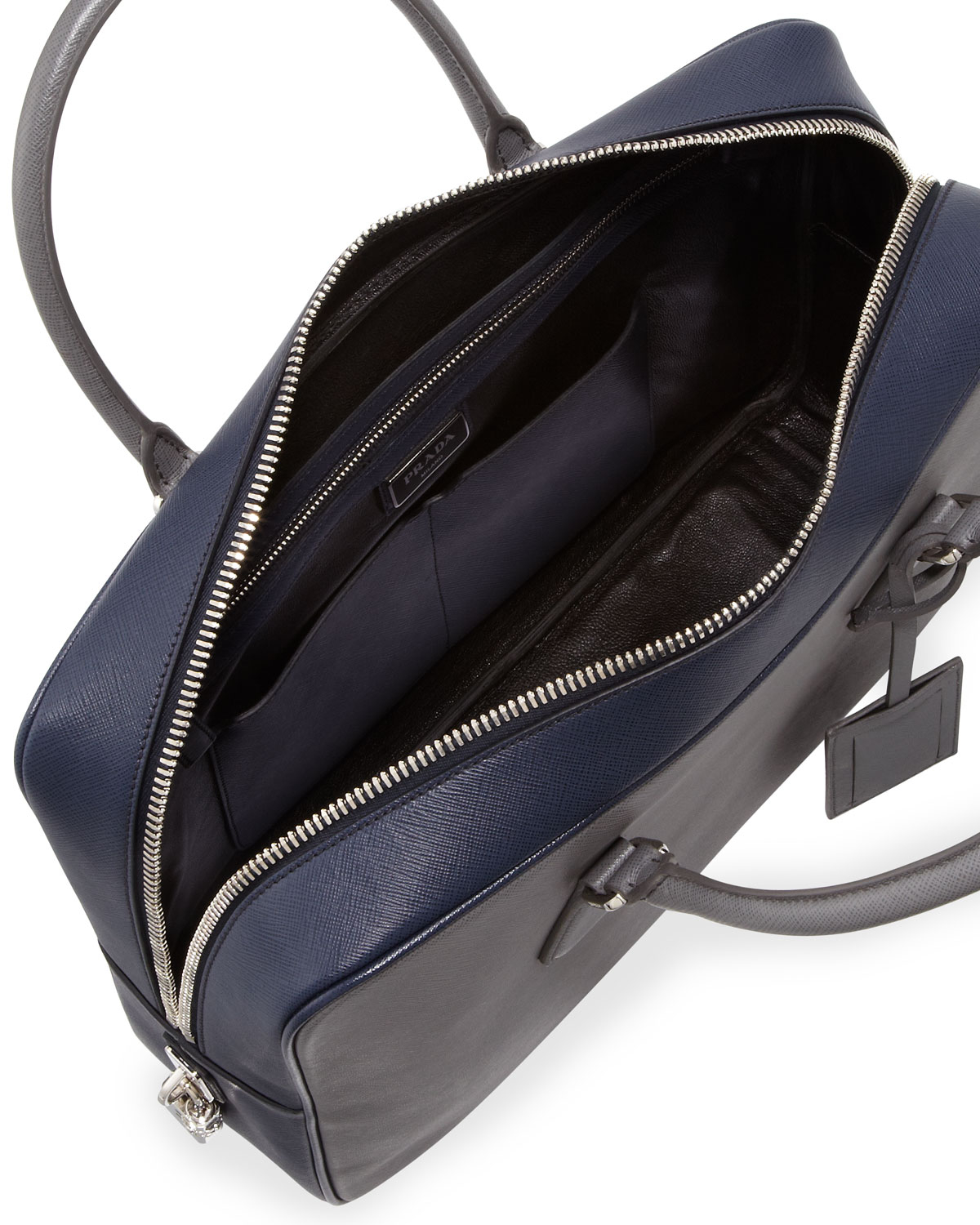 prada red leather handbag - Prada Saffiano Bicolor Zip-Around Briefcase in Gray (GRAY/BLUE) | Lyst