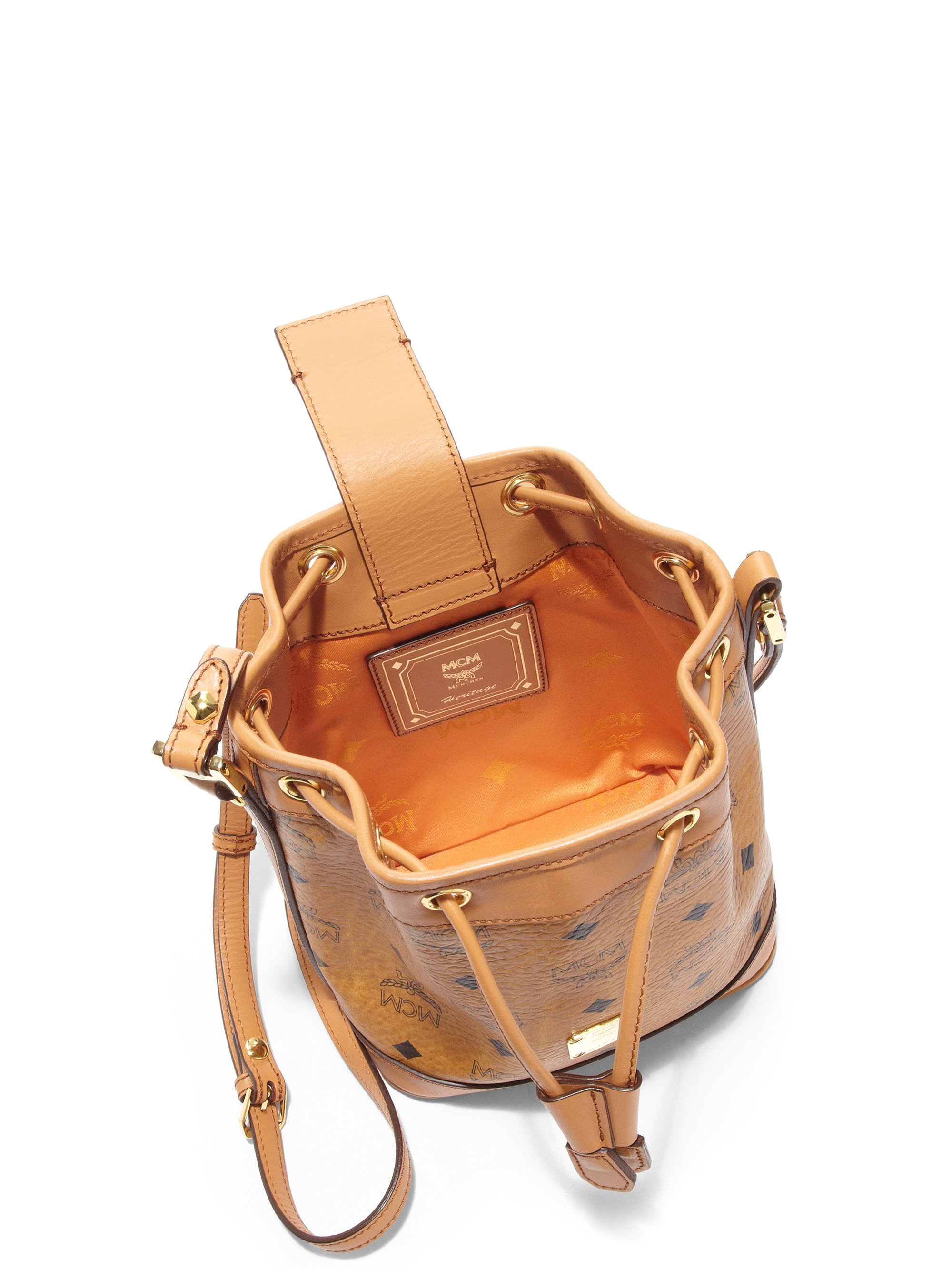 Lyst - Mcm Heritage Mini Coated Canvas Drawstring Bucket Bag in Brown