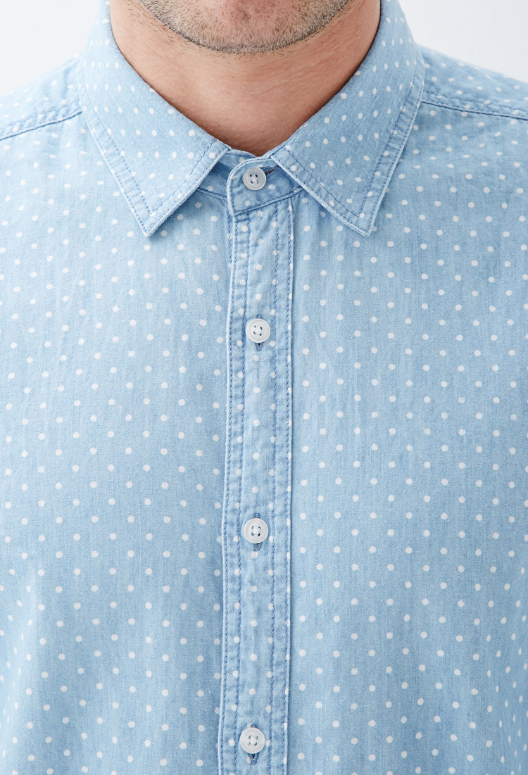 Forever 21 Polka Dot Chambray Shirt in Blue for Men | Lyst