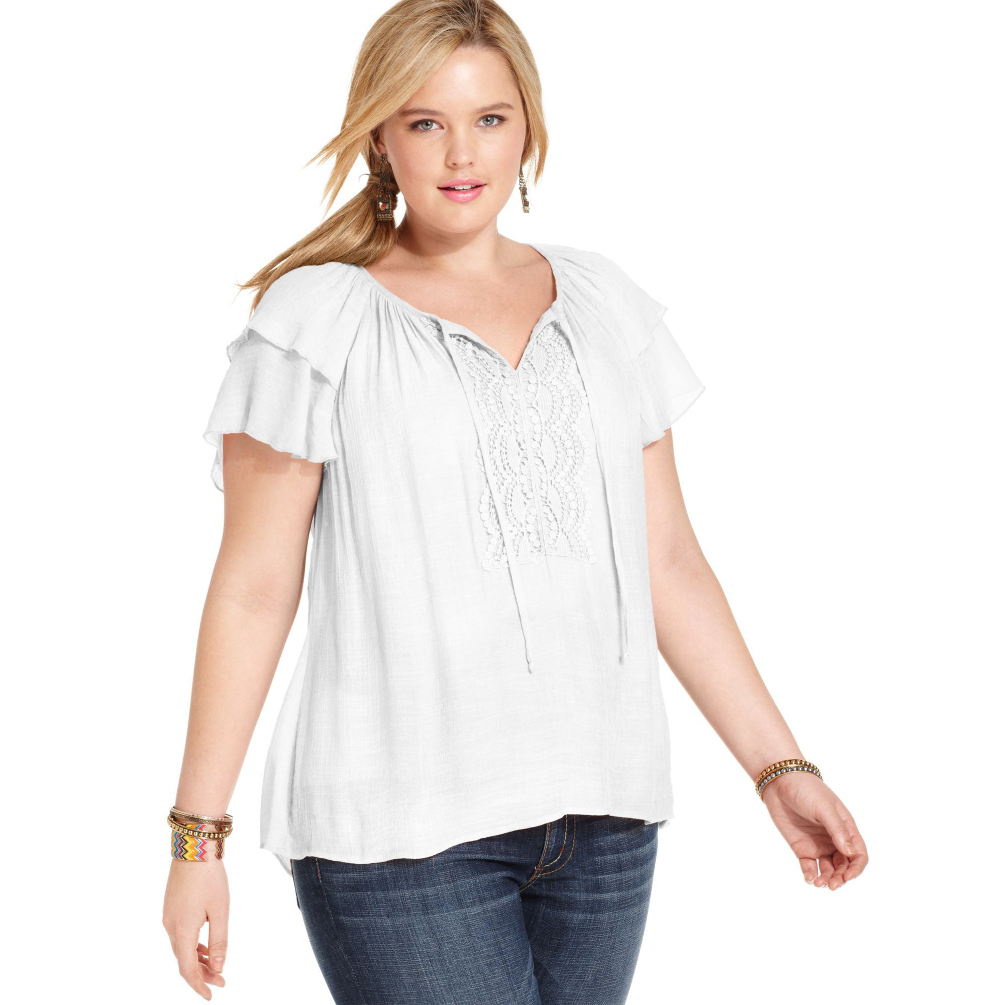 lyst spense plus size shortsleeve crochet peasant top in white white peasant blouse plus size