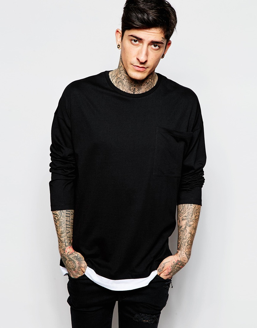Asos Oversized Long Sleeve T-shirt With Double Layer And Extreme Pocket ...