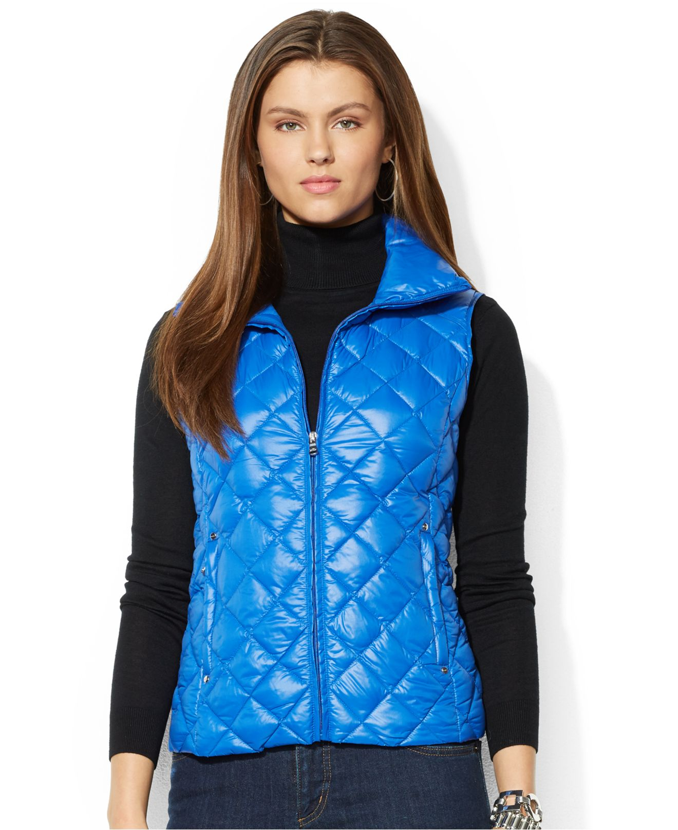 Lyst - Lauren by Ralph Lauren Quilted Packable Down Puffer Vest in Blue