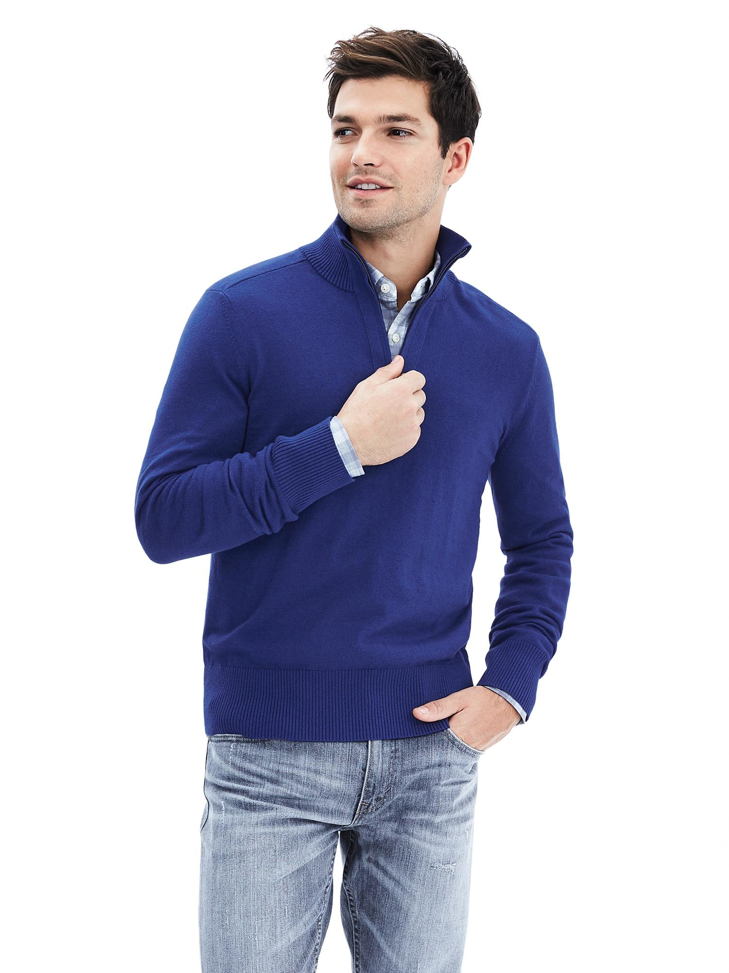 Lyst - Banana Republic Cotton Cashmere Half-zip Sweater Pullover in Blue