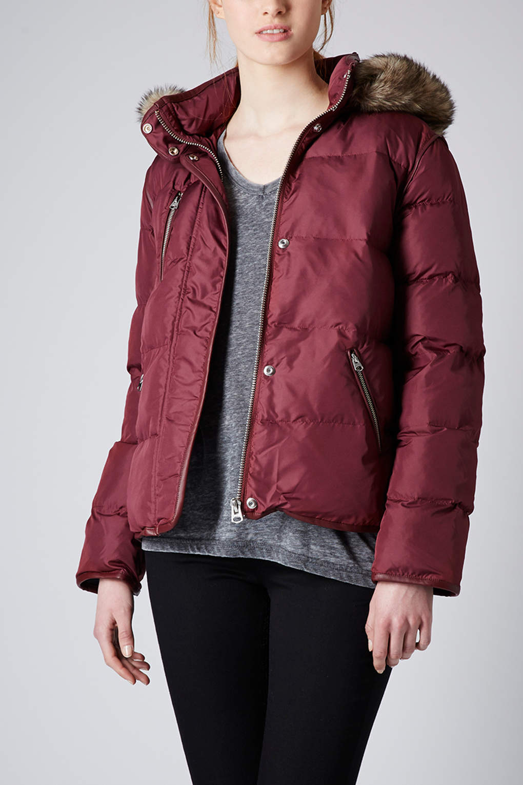 Topshop Padded Puffer Jacket in Red | Lyst