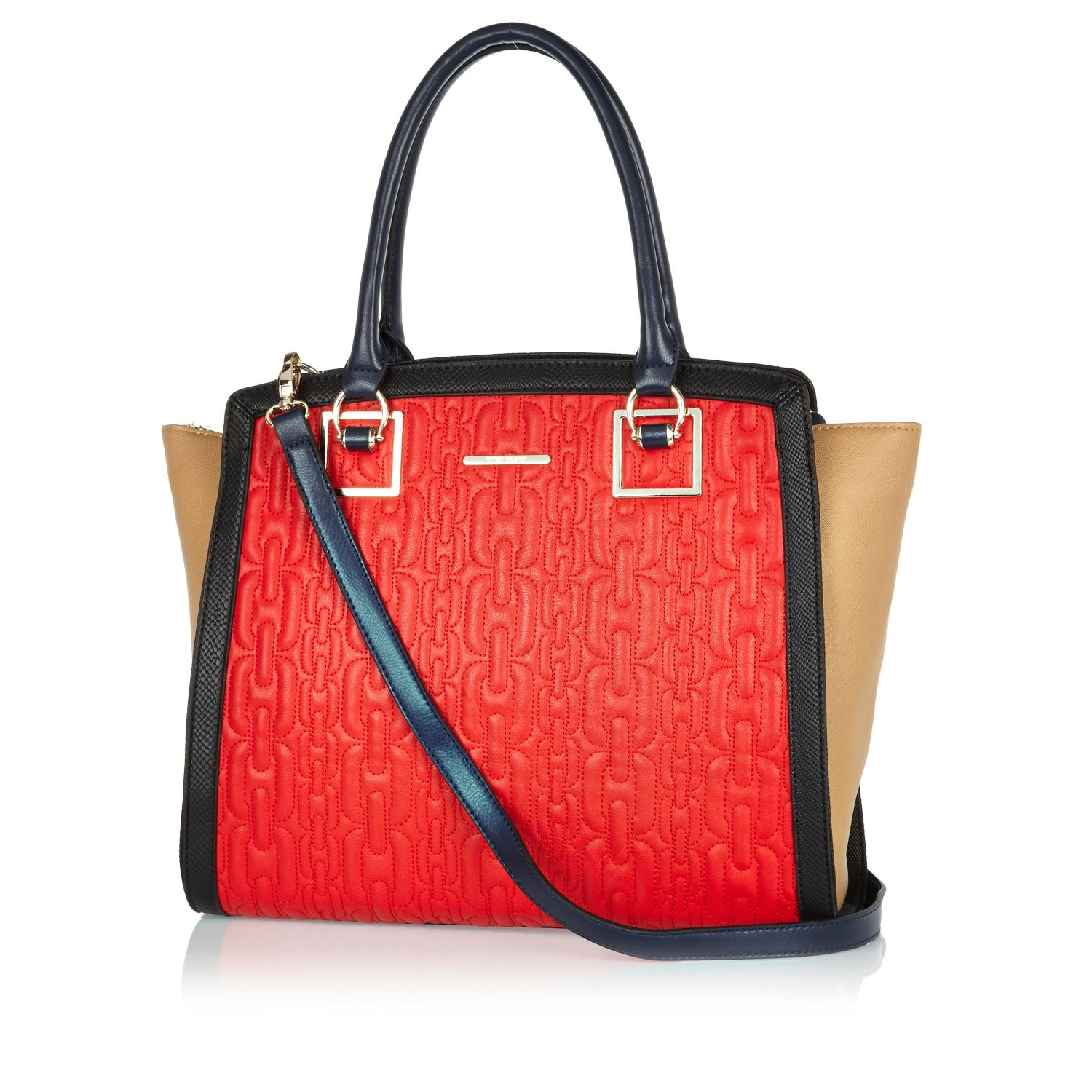 River Island Red Chain Quilted Colour Block Tote Bag in Red | Lyst