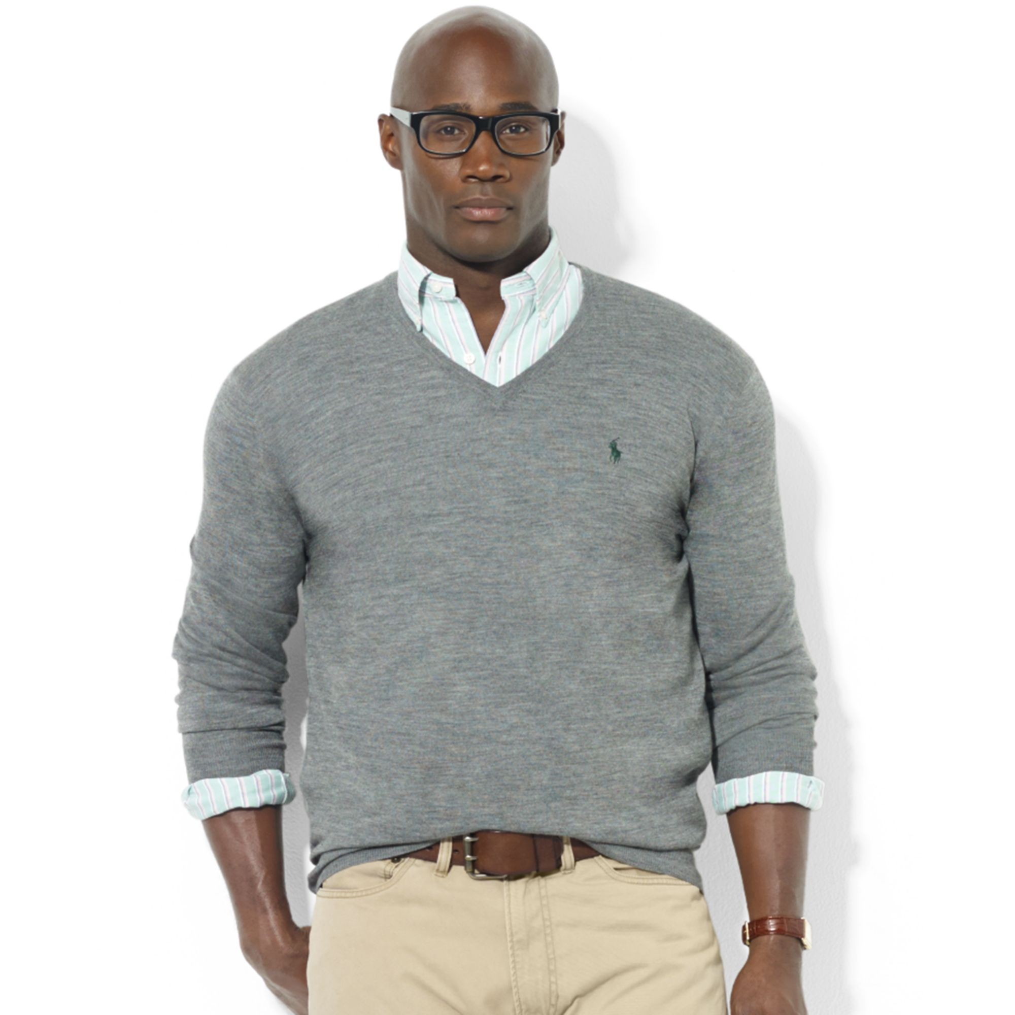 Ralph lauren Vneck Merino Wool Sweater in Gray for Men | Lyst