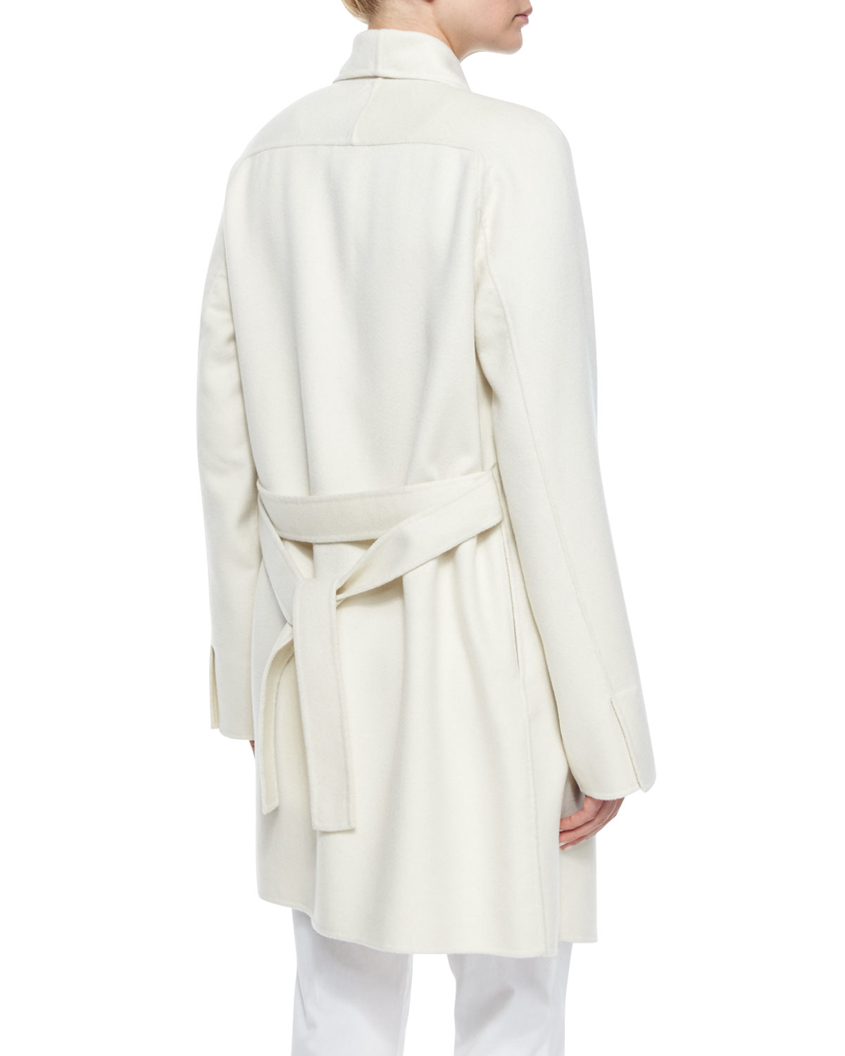 Neiman marcus Cashmere Double-face Wrap Coat in White | Lyst