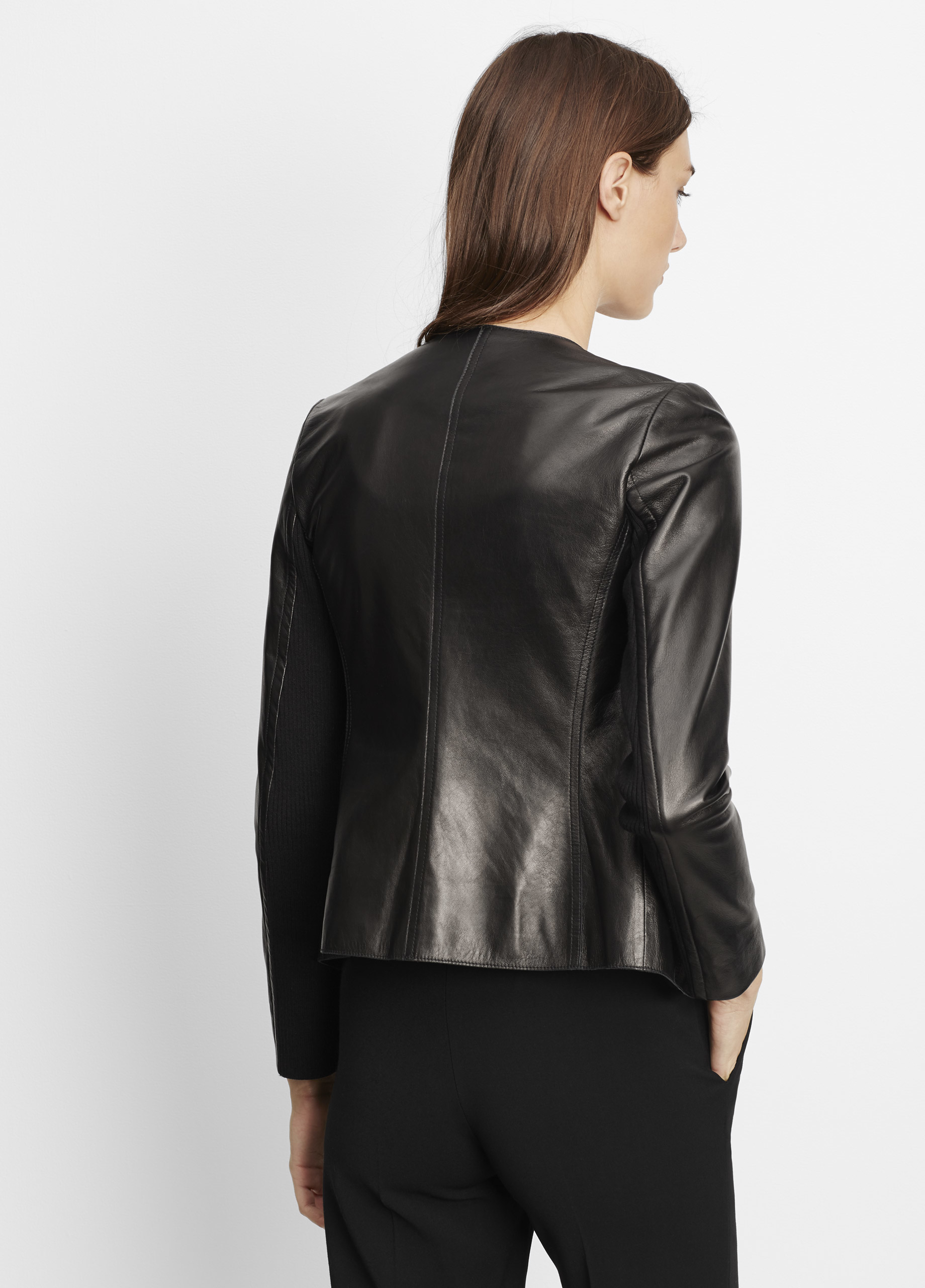 Vince Tailored Collarless Leather Jacket in Black - Lyst