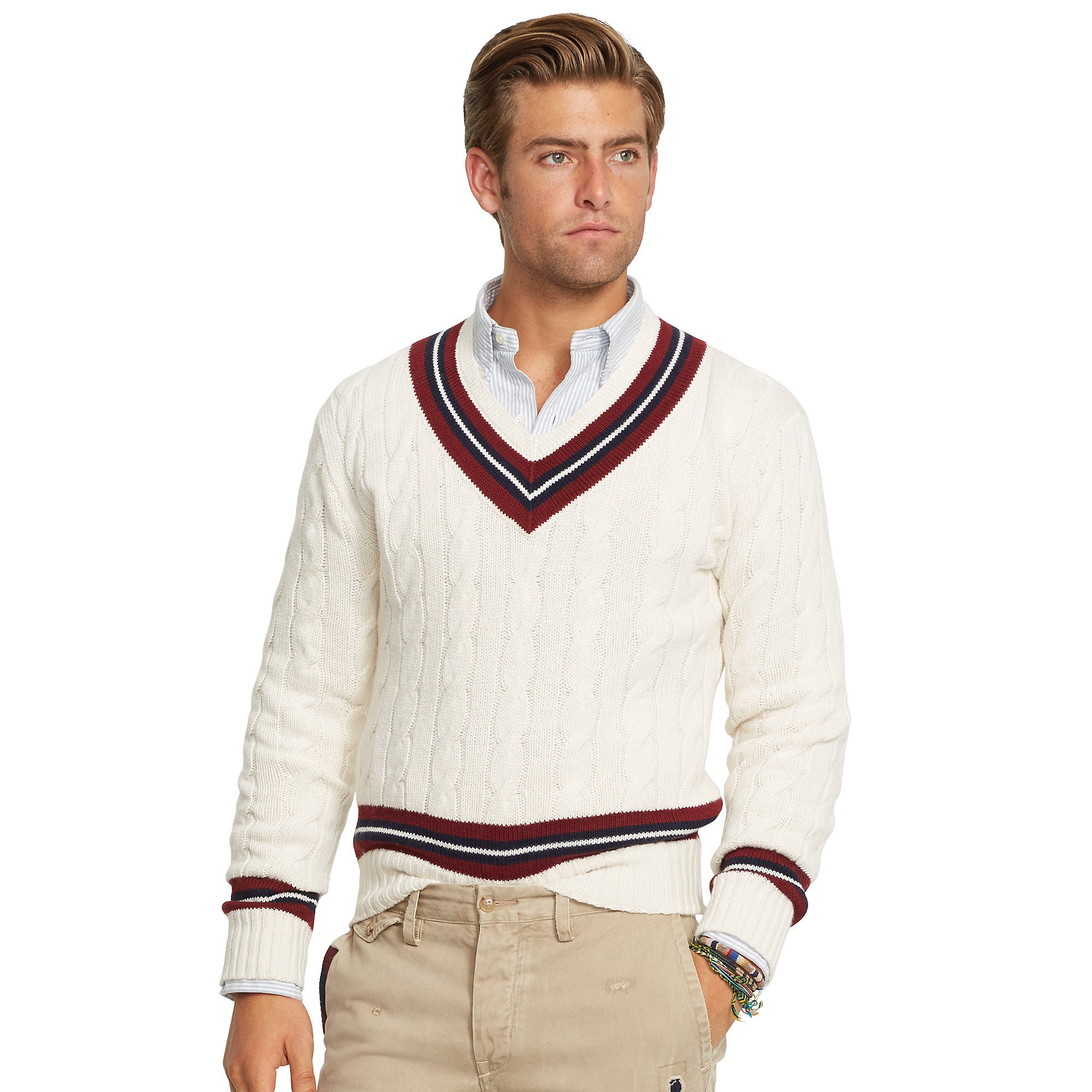 Lyst Polo Ralph Lauren Cotton Blend Cricket Sweater In White For Men 