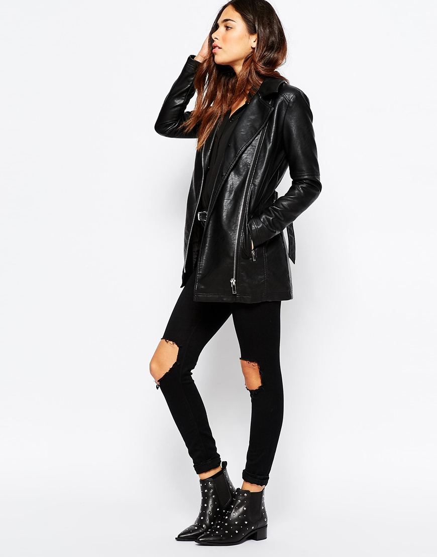 Lyst Warehouse Faux Leather And Fur Collar Jacket In Black Gallery