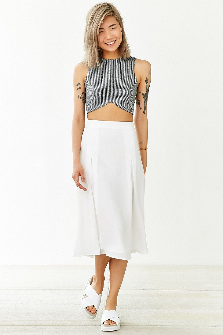 Lyst - Silence + Noise Flowy Godet Midi Skirt in White