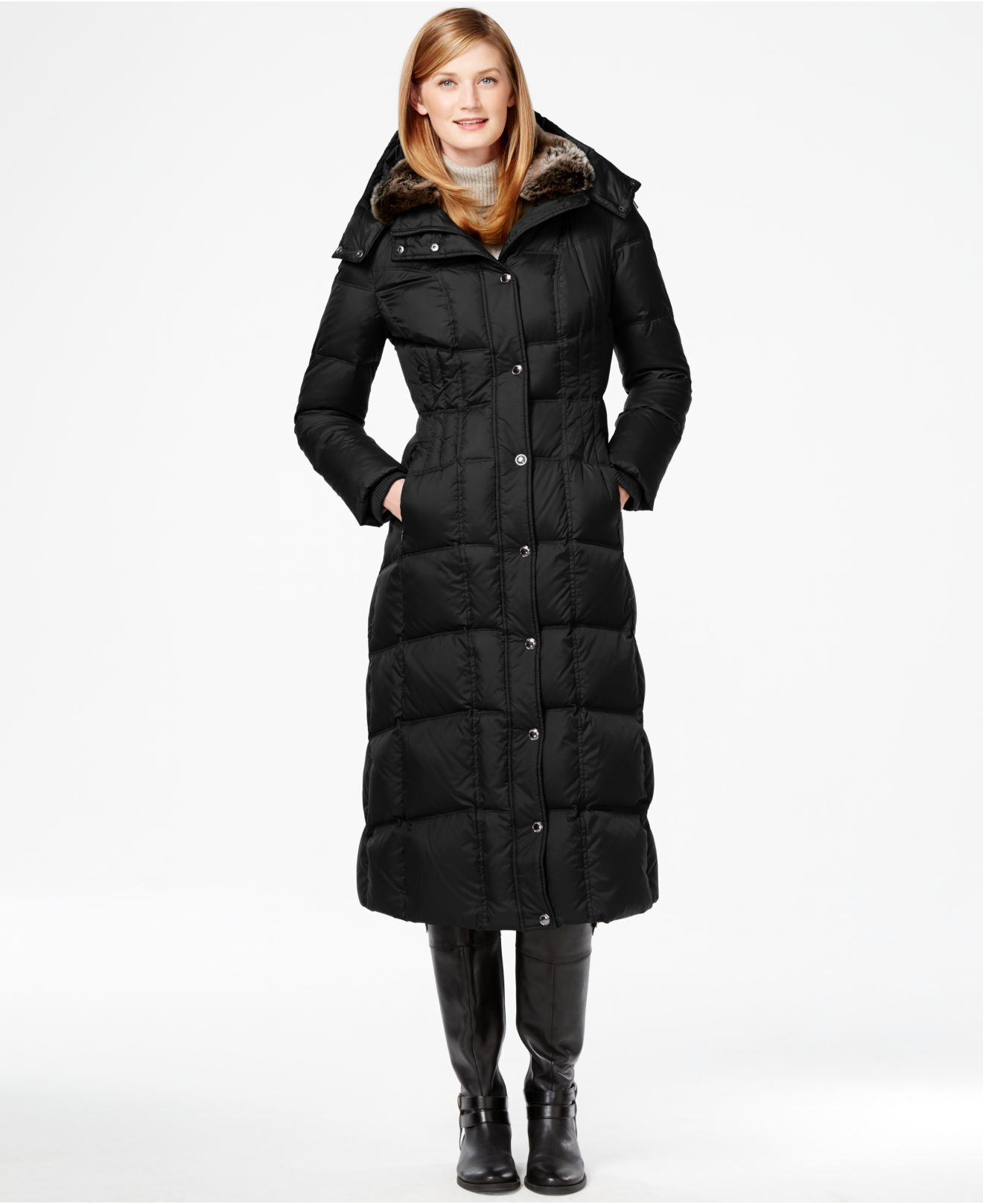 Lyst London Fog Fauxfurtrim Quilted Down Maxi Coat in Black