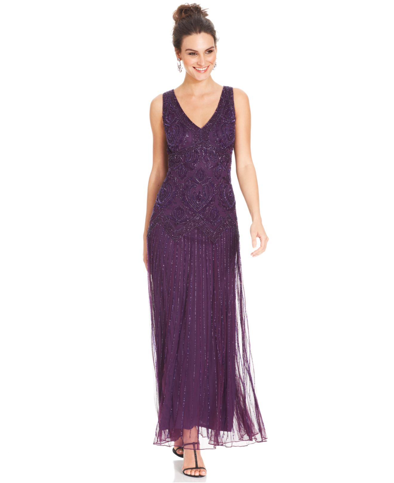 pisarro nights sleeveless beaded gown