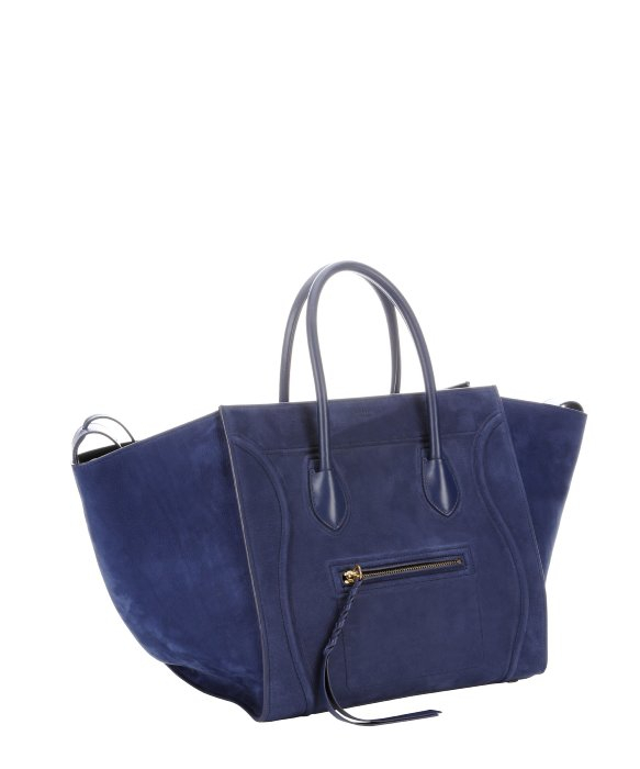 celine blue suede handbag trapeze  