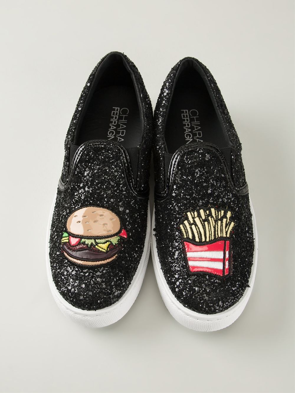 Chiara ferragni Glitter �Fast Food� SlipOns in Black Lyst