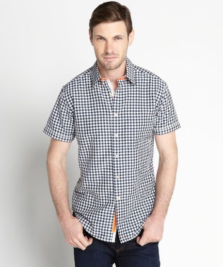 Robert Graham Navy Check Print Cotton Ibiza Short Sleeve Shirt in Blue ...