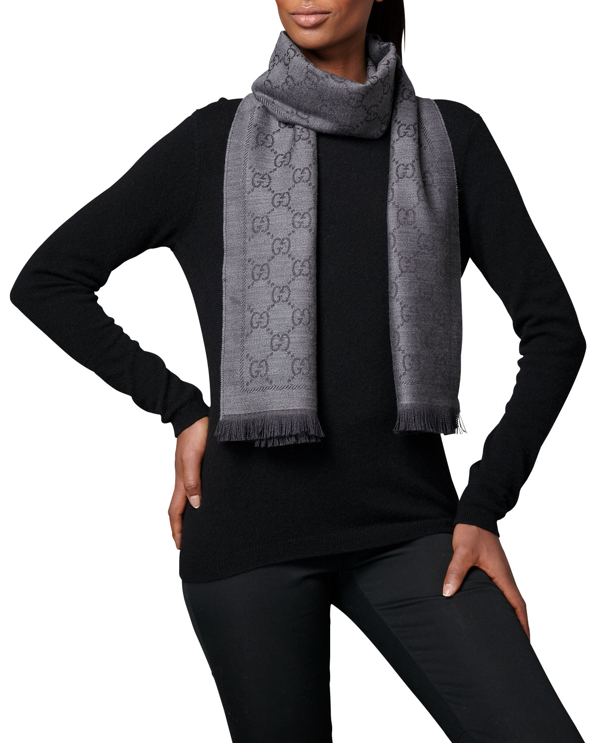 Gucci Gg Pattern Scarf in Black | Lyst