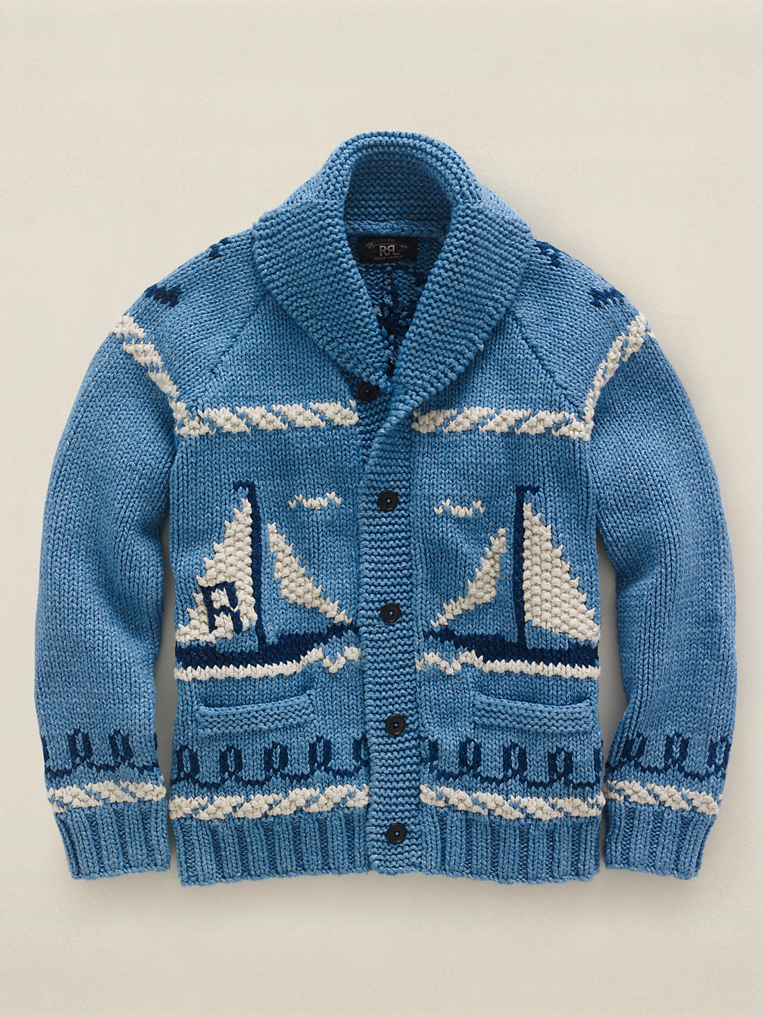 Lyst Rrl Handknit Nautical Cardigan in Blue for Men