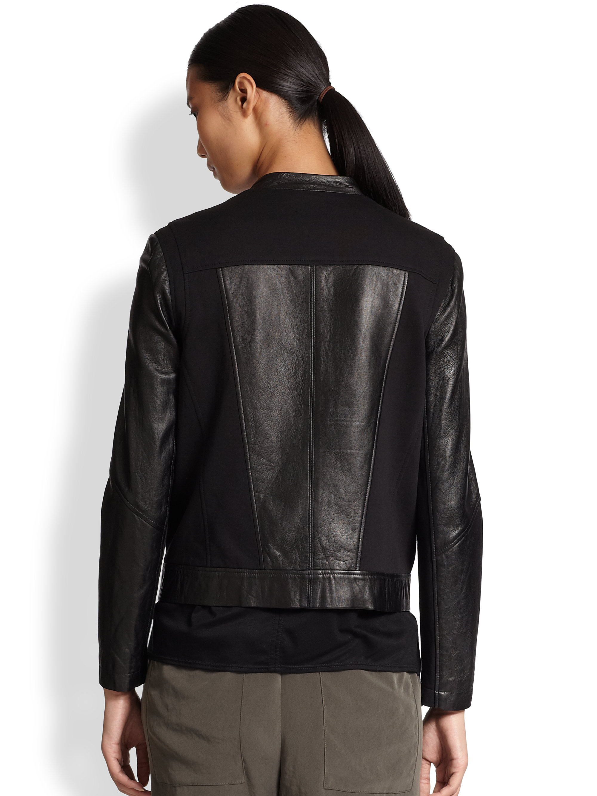 Lyst Helmut Lang Leather Sweatshirt Combo Jacket In Black Gallery