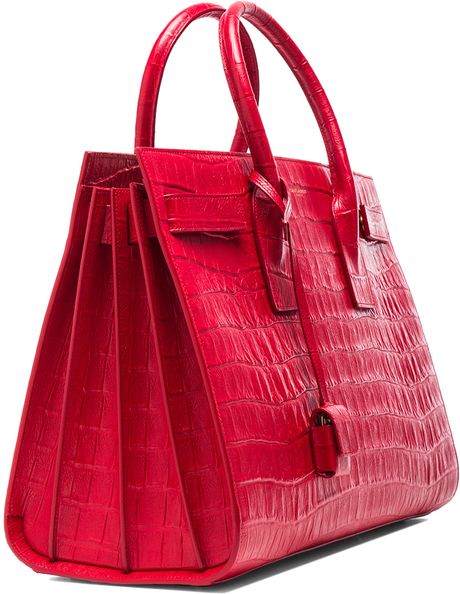 Saint Laurent Medium Sac De Jour Croco Effect Carryall Bag in Red ...