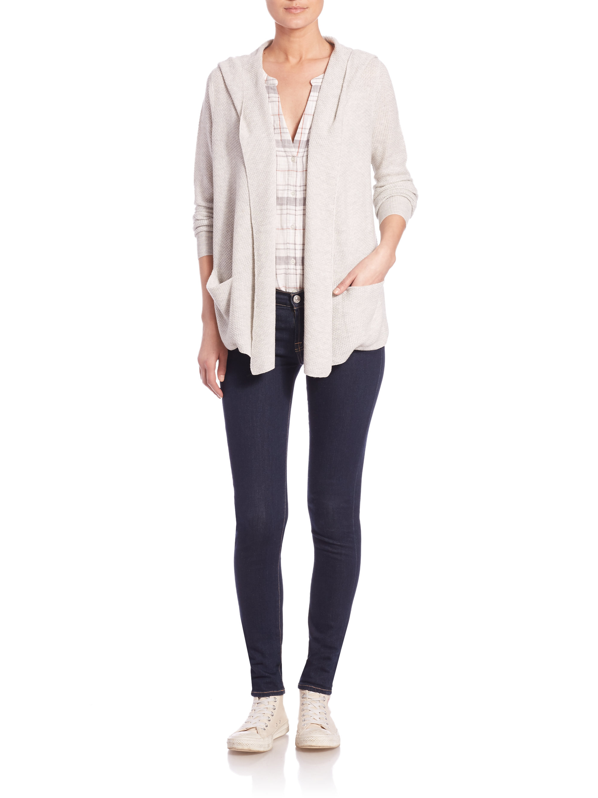 Soft joie Cary Hooded Cardigan in White | Lyst